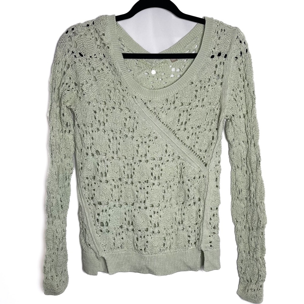 Anthropologie Knitted & Knotted Crochet Knit‎ Pullover Sweater Sz S Pastel Green